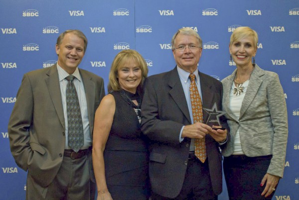 A Small Business Development Center at San Jacinto College advisor earned a state award based on exceptional performance. Pictured at the presentation of the State Star award include, from left, Richard Prets, director of the Small Business Development Center at San Jacinto College; Pat Sheriffs; Tom Shirreffs, SBDC professional business advisor and the 2014 Texas State Star; and Jacqueline Taylor, deputy director of the Texas Gulf Coast SBDC network.
